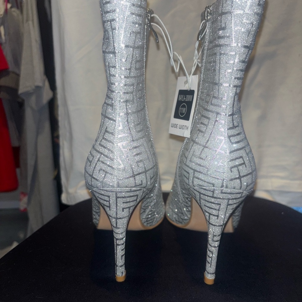Silver High Heel Ankle Boots